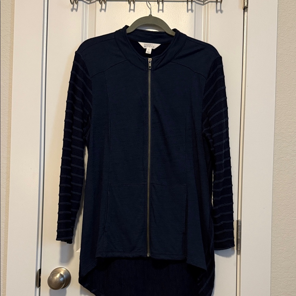 Market Spruce Navy Zip-Up Jacket with Striped Sleeves XL